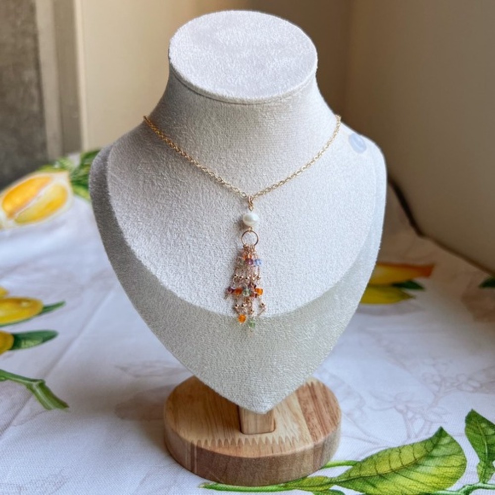 Boho Tassel Necklace, Colorful Bohemian Mini Hoop Waterfall Pearl Fun Necklace